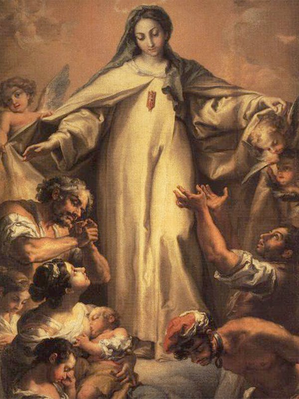 Mary Mother of Mercy-Virgin of Mercy Mary with Jesus in her arms surrounded by angels