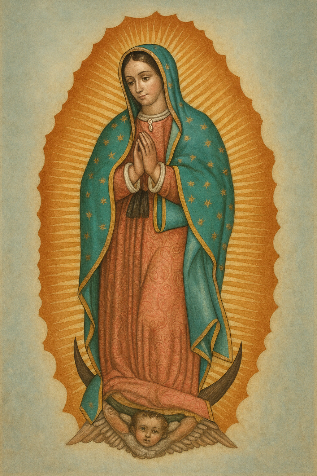 Image of Mary surrounded by an orange radiant light